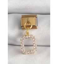 316L Çelik Gold Renk Sallantı Kare Zirkon Taşlı Nomination Charm 5886