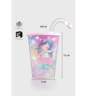 Renga Layt Kids Desenli 420 ml Pipetli PP Bardak 142025 Mavi (Pembe)