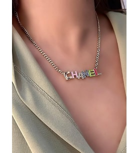 Vintage Zincir Detaylı Renkli Mineli Kolye (unisex)