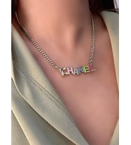 Vintage Zincir Detaylı Renkli Mineli Kolye (unisex)