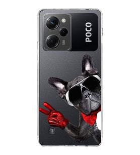 PrintiFy Poco X5 Pro 5G ile Uyumlu Köpek 2 Kamera Korumalı Şeffaf Kılıf