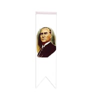 Masa Üstü Kırlangıç Atatürklü Bayrağı - 8x30cm Çift Taraflı Saten Kumaş