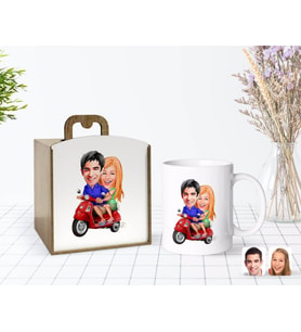 BK Gift Kişiye Özel Ahşap Kutuda Sevgililer Karikatürlü Beyaz Kupa Bardak-10