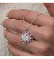Pembe Zirkon Taşlı Çiçek 925 Ayar Gümüş Kadın Kolye