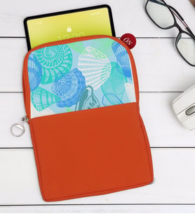 BK Gift Deniz Kabukları Tasarımlı Taşınabilir Koruyucu Tablet Kılıfı & Organizer Çanta - Turuncu-1