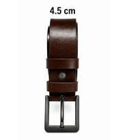 Erkek Hakiki Deri 4.5 cm Kot ve Kumaş Pantolon Kemeri Metal Tokalı Kahverengi