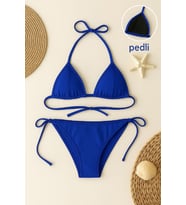 Kadın Mavi Yandan ve Boyundan Bağlamalı Bikini Mayo Takımı — Beden: S/M