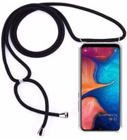 Samsung Galaxy A10 Şeffaf Boyun -Omuz Askılı Kordon İpli Kılıf (Siyah)