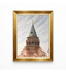 Tablore Suluboya Galata Kulesi Çerçeveli Tablo Istanbul Temalı Duvar Dekoru