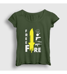 Presmono Kadın Haki Knife Free Fire T-Shirt 232801tt (Haki)