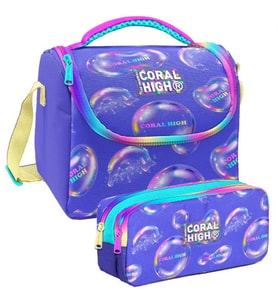 Coral High Lavanta Pembe Baloncuk Desenli Kız Çocuk Isı Yalıtımlı Beslenme Çantası ve Kalemlik Seti
