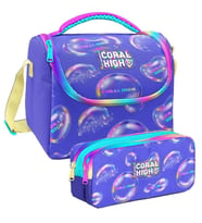 Coral High Lavanta Pembe Baloncuk Desenli Kız Çocuk Isı Yalıtımlı Beslenme Çantası ve Kalemlik Seti