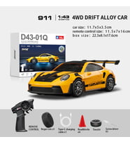 1:43 Ölçek Kumandalı Mini Metal Şarjlı Porsche 911 Gt3 Rs 15 KM HIZ 4 Çeker Sarı Renk