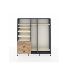 Hyperion Dolap 9 Raflı 3 Çekmeceli 3 Askılı 220x44x243 Antrasit-Aytaşı/Çam