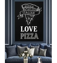 Siyah Arka Fon Ve Pizza Temalı Dekoratif Kanvas - Mdf Ahşap Tablo