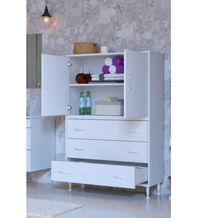 Eliusta Alia Çok Kullanışlı Dolap G:95 cm Üst Bölme Kapaklı Alt Bölme Çekmeceli 95x138x32,5 cm Modüler Dolap (Beyaz)