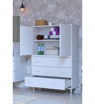 Eliusta Alia Çok Kullanışlı Dolap G:95 cm Üst Bölme Kapaklı Alt Bölme Çekmeceli 95x138x32,5 cm Modüler Dolap (Beyaz)
