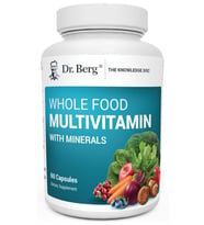 Dr. Berg Whole Food Multivitamin with Minerals - for Men and Women - Includes Premium Whole Food Fruits and Vegetable Blend with Folate, Alpha-lipoic Acid and More - 60 Capsules. (Renksiz)