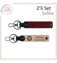 Doğum Gününe Karizmatik Hediye, Aslan Desenli Deri 2’li Anahtarlık Takımı, Bordo-Yavru Ağzı