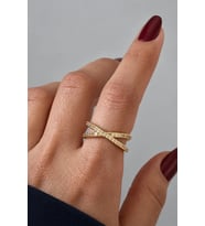 Çapraz Tasarım Zirkon Taşlı Ayarlanabilir Kadın Çelik Yüzük Gold Kararmaz Renk Atmaz