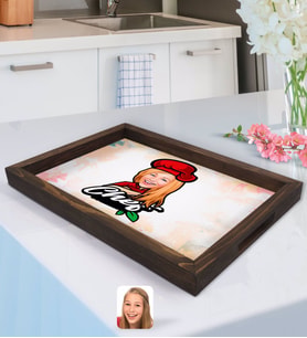 BK Gift Kişiye Özel Kadın Chef Karikatürlü Doğal Ahşap Tepsi-10