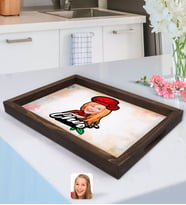BK Gift Kişiye Özel Kadın Chef Karikatürlü Doğal Ahşap Tepsi-10