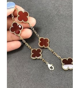 Kadın 4 Yapraklı 5'li Bordo Renk Van Cleef Model Altın Kaplama Paslanmaz Çelik Bileklik