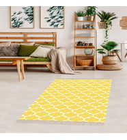 Geometrik Karo Desenli Dijital Baskı Yıkanabilir Kaymaz Taban Modern Salon Halısı ve Yolluk (Sarı)