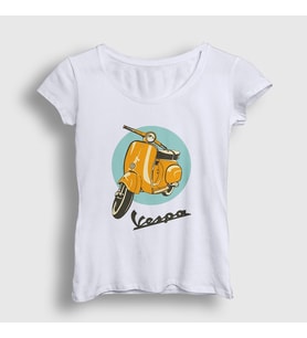 Presmono Kadın Beyaz Vintage Vespa Motorsiklet Scooter T-Shirt 444878tt