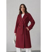 Neşeli butik kadın kuşak detaylı astarlı kaşe kaban NBG120