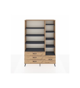 Arges Dolap 9 Raflı 4 Çekmeceli  132x30x195 Çam-Antrasit/Çam