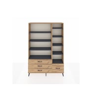 Arges Dolap 9 Raflı 4 Çekmeceli  132x30x195 Çam-Antrasit/Çam