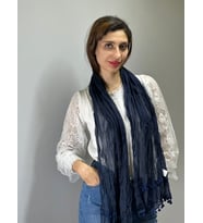 PON PONLU TASARIM KADIN FULAR ŞAL 150X45 CM (Lacivert)