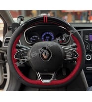 Renault Talisman Dikme Direksiyon Kılıfı Parlak Siyah Kırmızı Detaylı Kırmızı Çift Yüzük ve Dikiş 2015-2022
