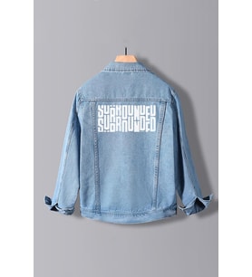 Erkek Slim Fit Sırt Baskılı Denim Kot Ceket Açık Mavi Edw129