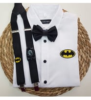 cool partyshop siyah betmen konseptli erkek çocuk askı papyon gömlek