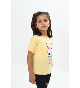 Toontoy Kız Çocuk Tavşan Baskılı Tişört (Sarı)