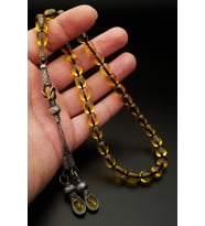 Sertifikalı Gümüş Kazaz Püskül 8x11mm Şeffaf Sarı Ateş Kehribar Tesbih