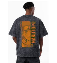 Naruto Uzumaki Anime Baskılı Unisex Oversize Eskitme Yıkamalı Tişört
