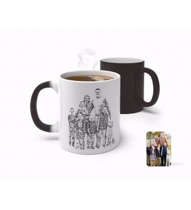 BK Gift Kişiye Özel Tam Boy Karakalem Aile Sihirli Kupa Bardak-3 (Beyaz)