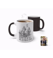 BK Gift Kişiye Özel Tam Boy Karakalem Aile Sihirli Kupa Bardak-3 (Beyaz)