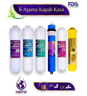Nefa Tüm Kapalı Kasalar Ve İhlas (Silver, Plus, Platinum ) 6'Lı Filtre Seti, (Çift Karbonlu) 80 GPD Membran
