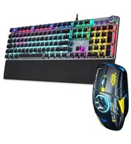 Monozone Mekanik Klavye Mouse Seti Kablolu Klavye 2.4G Mouse RGB Bilek Desteği Daktilo Klavye Retro