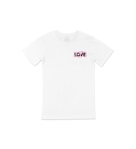 Pembe Güllü Aşk Cep Logo Tasarımlı Beyaz Tişört