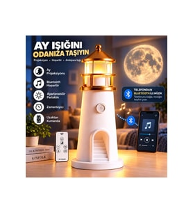 HyMark Deniz Feneri Ay LED Projeksiyon Lamba Bluetooth Hoparlör Kumanda Dimmer 2400 mAh Pil