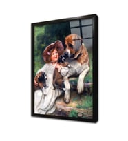 Çocuk ve Köpekler Çerçeveli Cam Tablo
