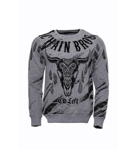 Gri Taşlı Baskılı Desenli Sweatshirt - Wessi