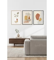 Modern Soyut Organik ve Geometrik Desenler 3’lü Ahşap Çerçeveli Tablo Seti