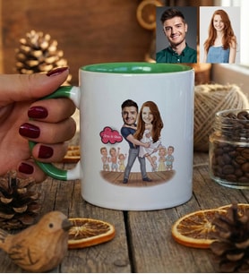 Kişiye Özel Karikatürlü Dans Eden Sevgililer Kupa Bardak Sevgililer Günü Hediyesi