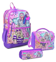 Coral High Kız Çocuk Üçlü İlkokul Okul Çanta Seti - Pembe Mor Fashion Girl